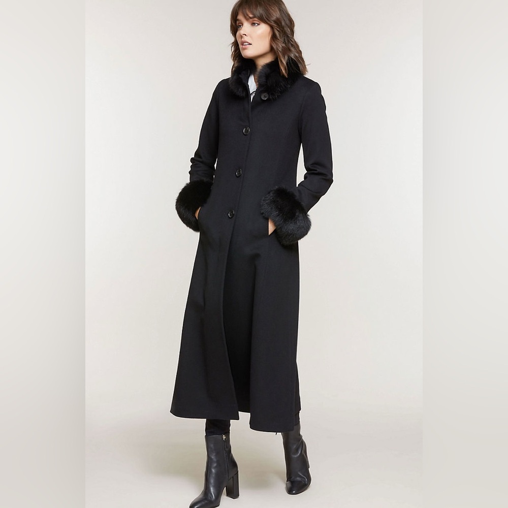 Vintage 100% Wool Rabbit Fur Trim Collar Pea Coat Black size 8 / medium